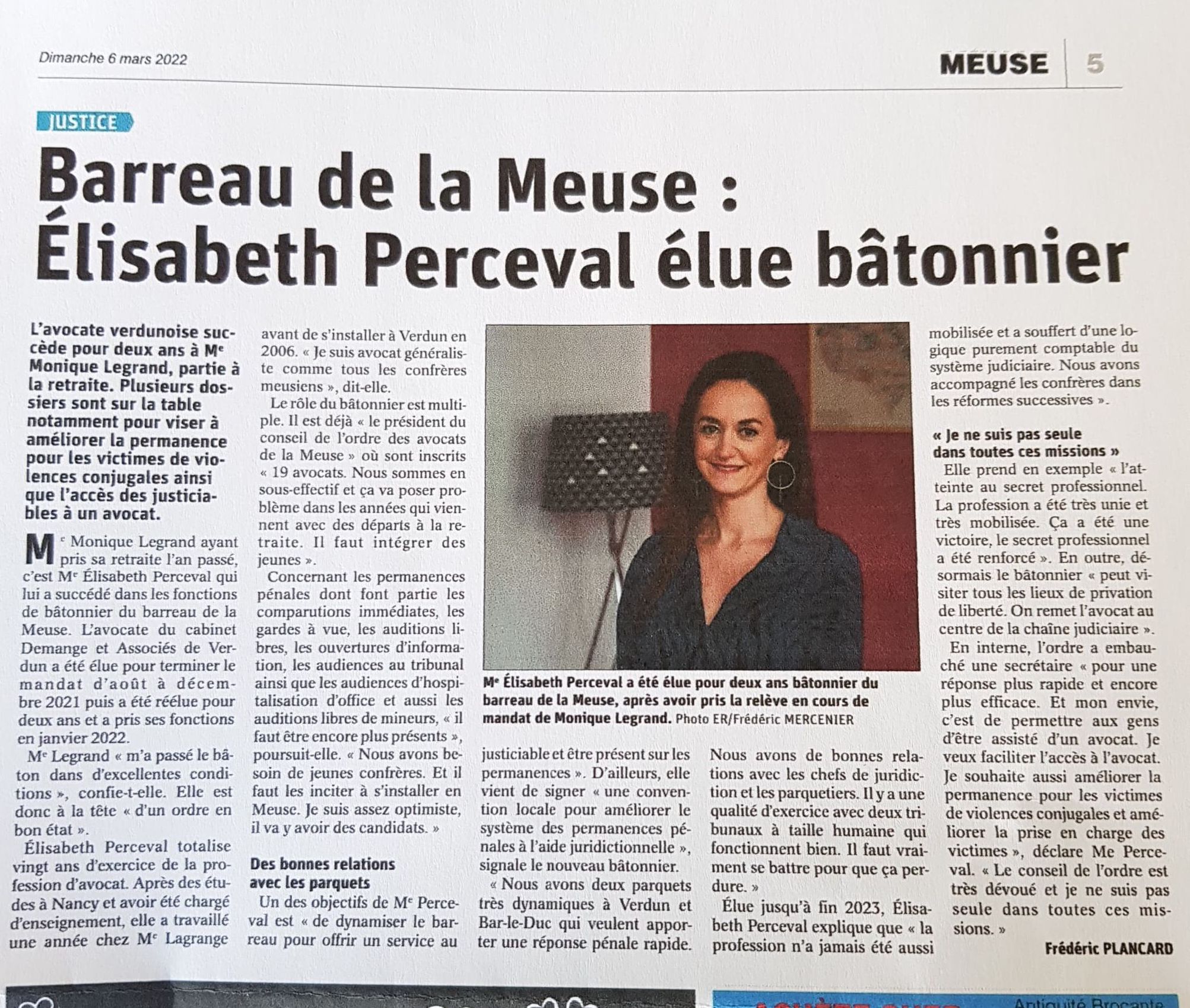 Elisabeth Perceval batonnier avocat Meuse